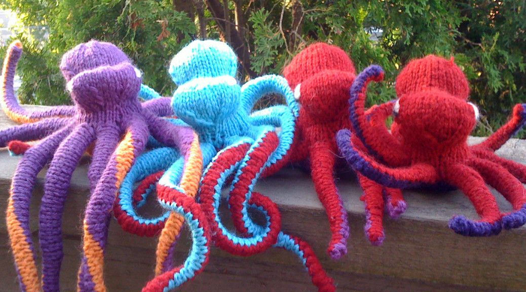 Knit octopus group photo